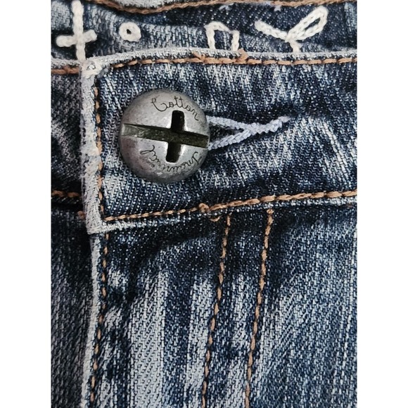 Industrial Cotton VTG Y2K Distressed Frayed Hemline Midi Denim Skirt Jrs Size 11 - Picture 11 of 12